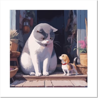 Cat with little dog friend Posters and Art